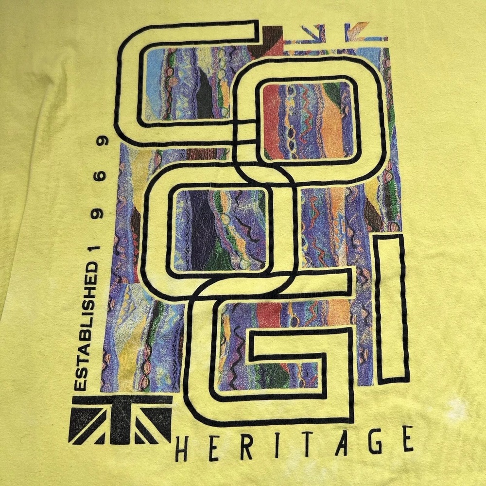 Coogi Heritage Mens‎ T-Shirt 2XL Neon Yellow Lime Green Graphic Tee Cotton 1969